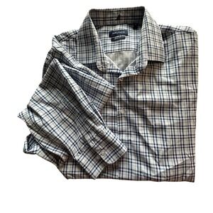 Nautica Mens Slim Fit Plaid Button Down Shirt XL Blue White Collared Casual